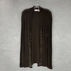 Chico's Travelers Cardigan Womens Sz L (2) Brown Studded Slinky Stretch Vacation
